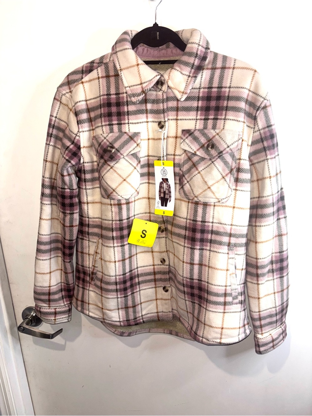 Sage Plaid Shacket in Cream, Pink & Gray